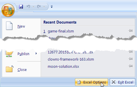 Excel options