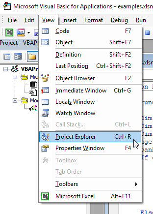 Opening the Project Explorer
