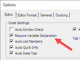 Require Variable Declaration option